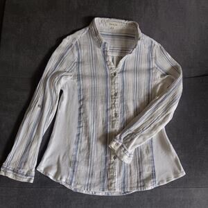 Eden & Olivia Cottagecore White Blue Striped Button Down Blouse Large Top